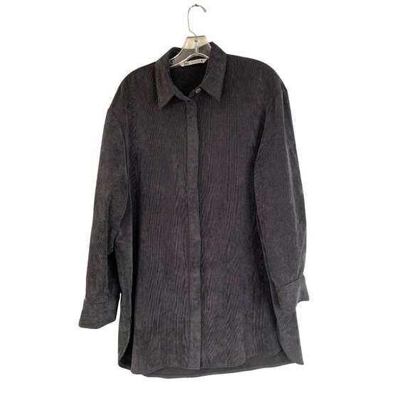 Zara Womens Oversized Corduroy Shirt Dress Tunic M Gray Long Sleeve RFF10663 - Picture 1 of 9